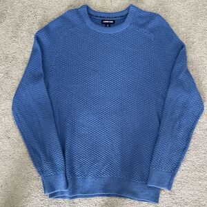 Lands End Chunky Knit Sweater Mens Medium Blue Fisherman Textured Preppy Warm